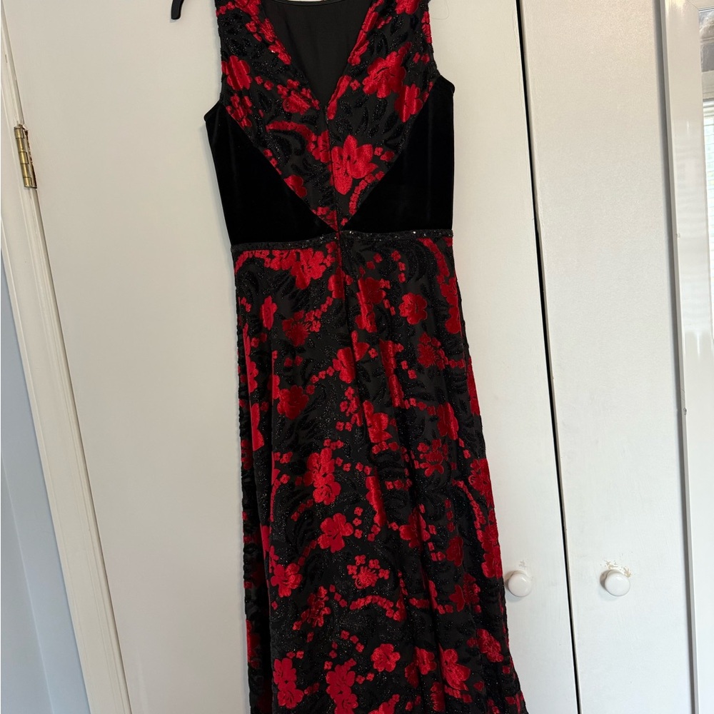 Elegant Black and Red Floral Dress
